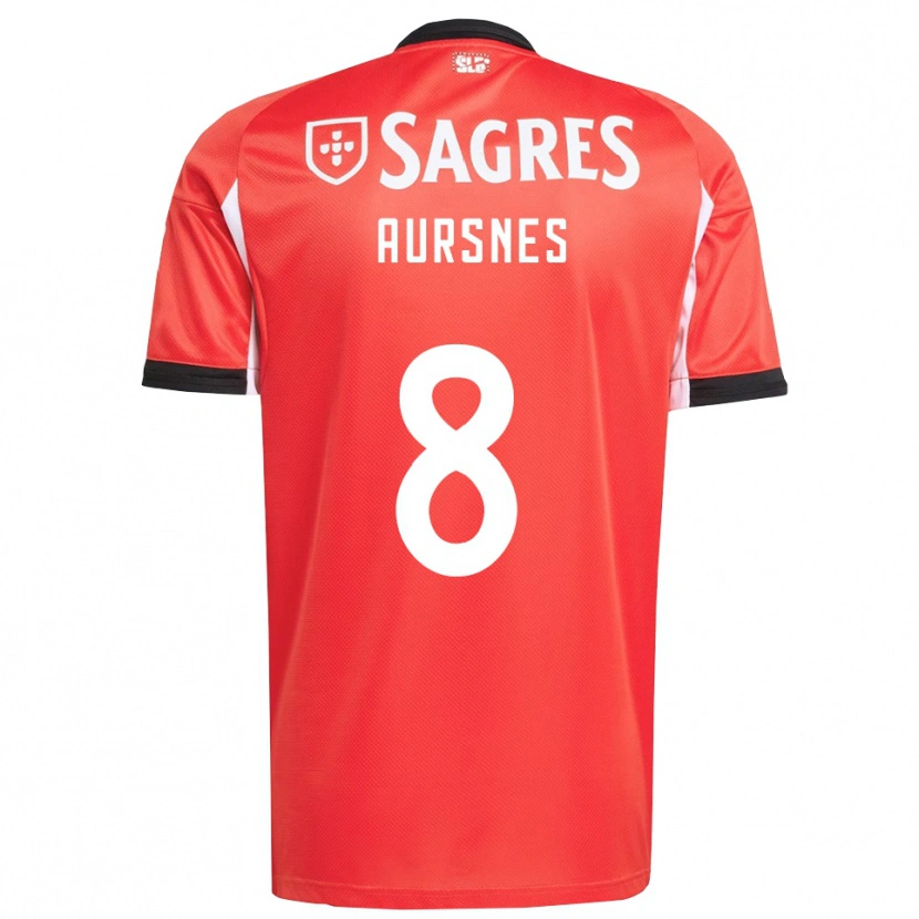 Danxen Enfant Maillot Fredrik Aursnes #8 Rouge Blanc Tenues Domicile 2025/26 T-Shirt