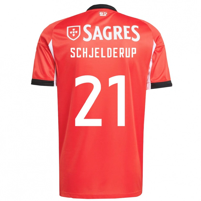 Danxen Enfant Maillot Andreas Schjelderup #21 Rouge Blanc Tenues Domicile 2025/26 T-Shirt