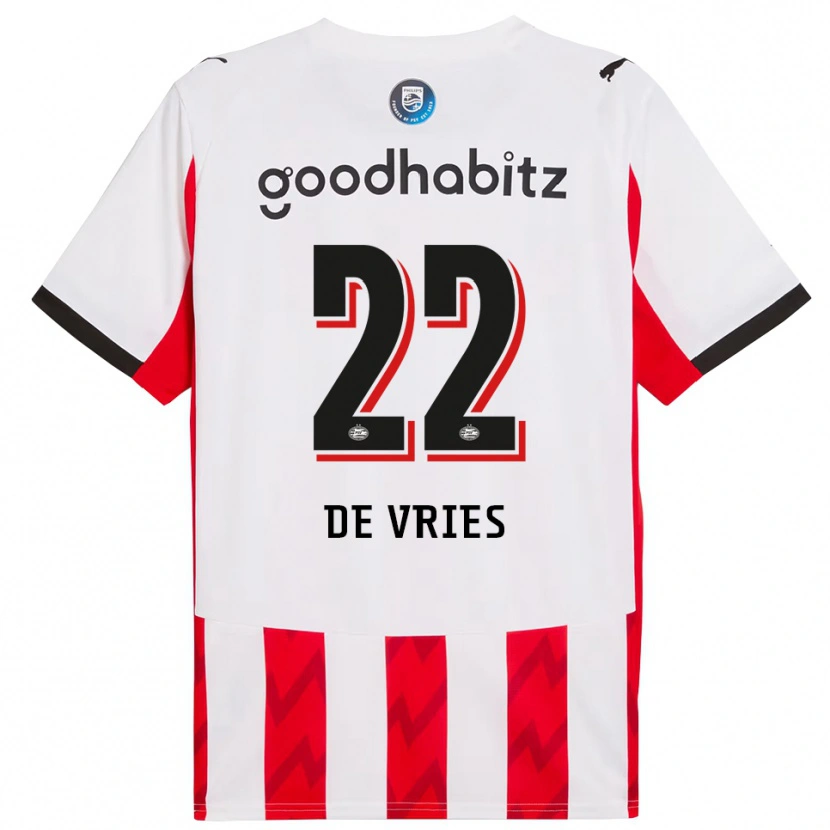 Danxen Enfant Maillot Lyam De Vries #22 Rouge Blanc Tenues Domicile 2025/26 T-Shirt