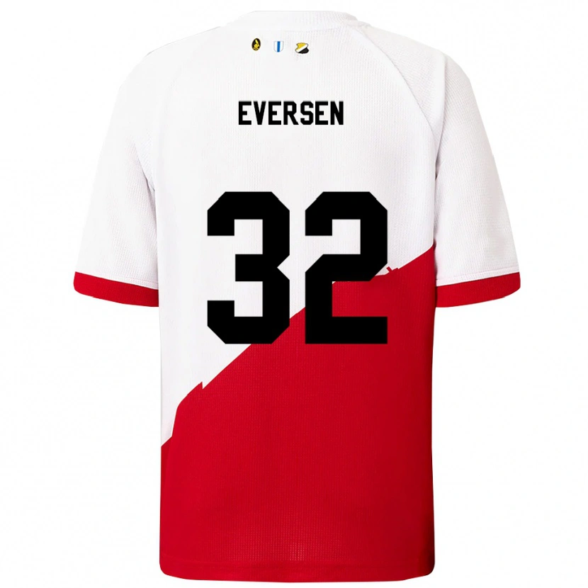 Danxen Enfant Maillot Justin Eversen #32 Blanc Rouge Tenues Domicile 2025/26 T-Shirt