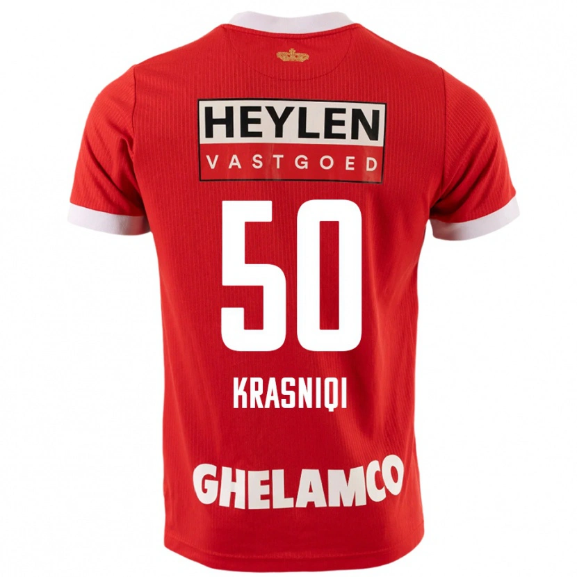 Danxen Enfant Maillot Laurit Krasniqi #50 Rouge Blanc Tenues Domicile 2025/26 T-Shirt