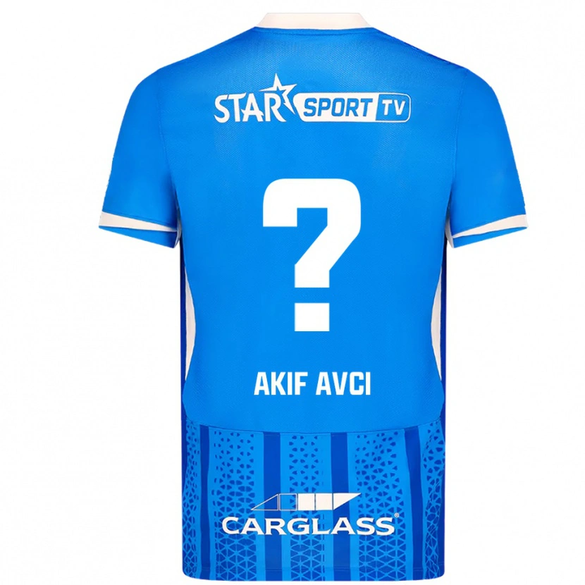Danxen Enfant Maillot Muhammed Akif Avcı #0 Bleu Blanc Tenues Domicile 2025/26 T-Shirt