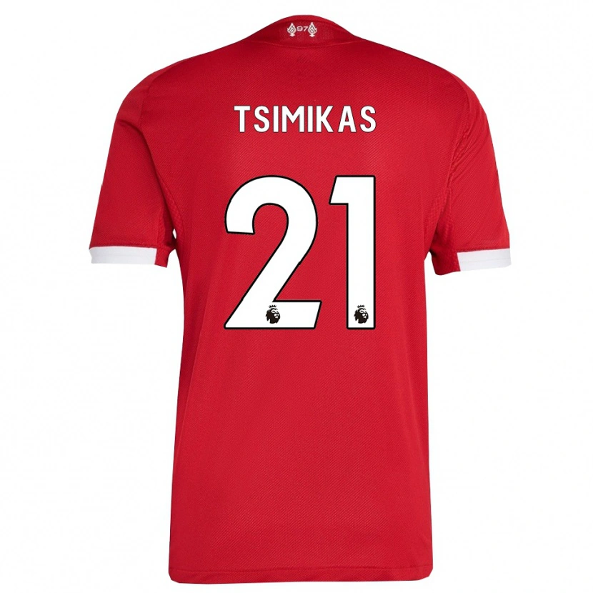 Danxen Enfant Maillot Konstantinos Tsimikas #21 Rouge Blanc Tenues Domicile 2025/26 T-Shirt