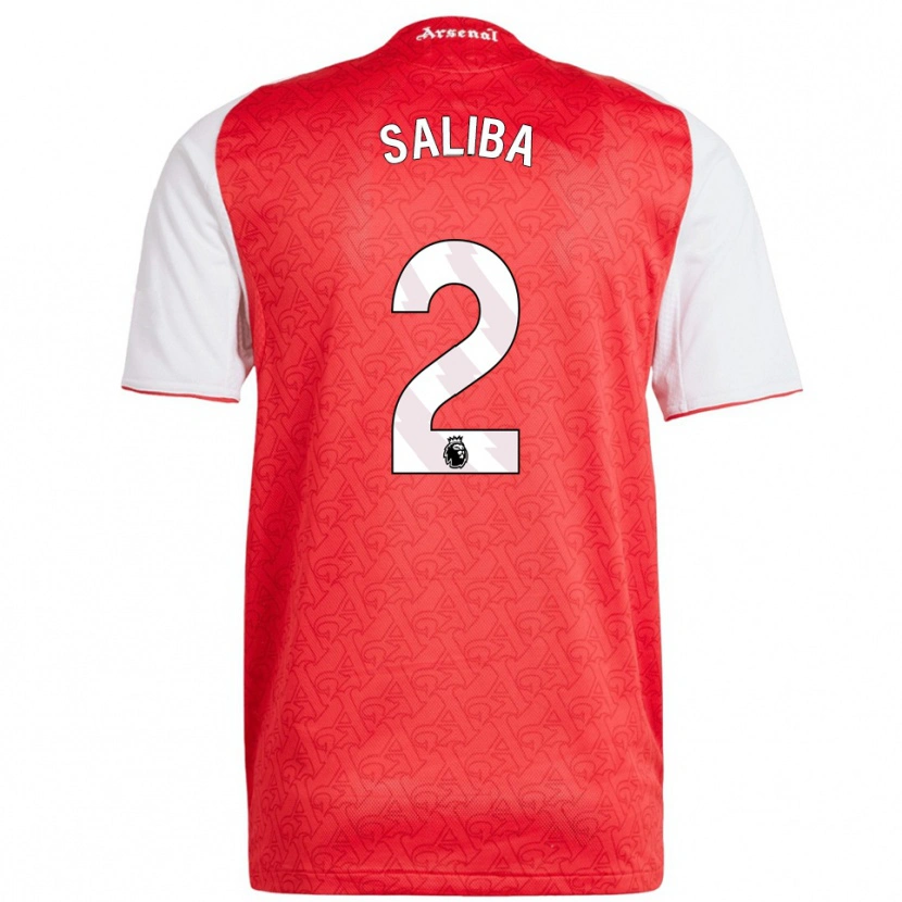 Danxen Enfant Maillot William Saliba #2 Rouge Blanc Tenues Domicile 2025/26 T-Shirt