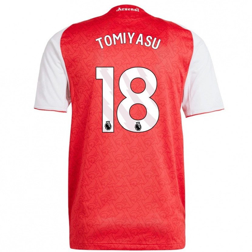 Danxen Enfant Maillot Takehiro Tomiyasu #18 Rouge Blanc Tenues Domicile 2025/26 T-Shirt