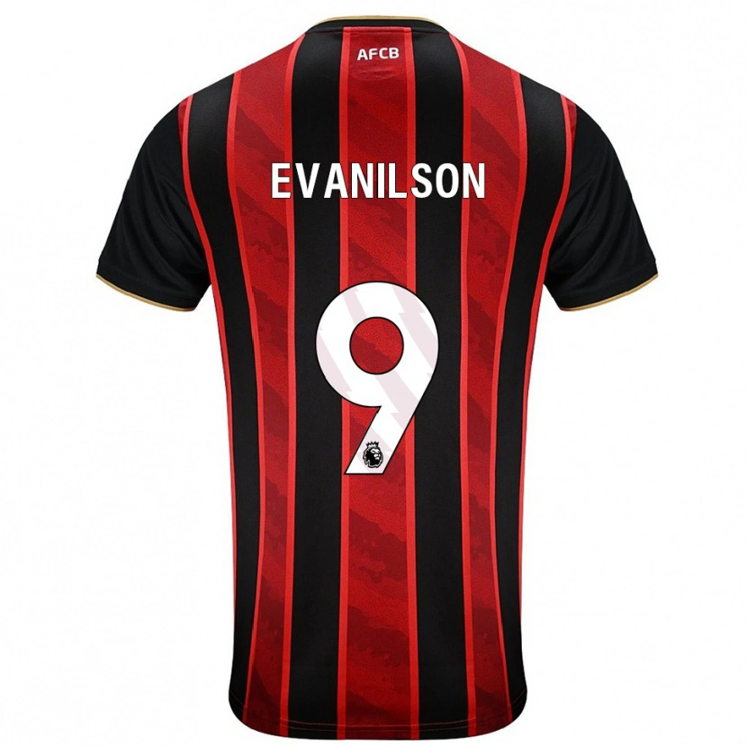 Danxen Enfant Maillot Evanilson #9 Rouge Noir Tenues Domicile 2025/26 T-Shirt