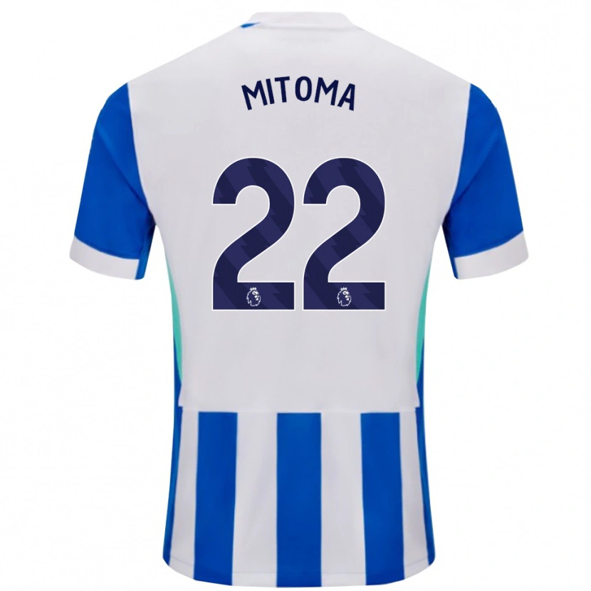 Danxen Enfant Maillot Kaoru Mitoma #22 Bleu Blanc Tenues Domicile 2025/26 T-Shirt