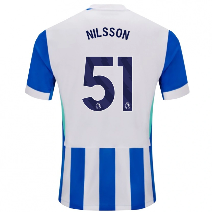 Danxen Enfant Maillot Casper Nilsson #51 Bleu Blanc Tenues Domicile 2025/26 T-Shirt