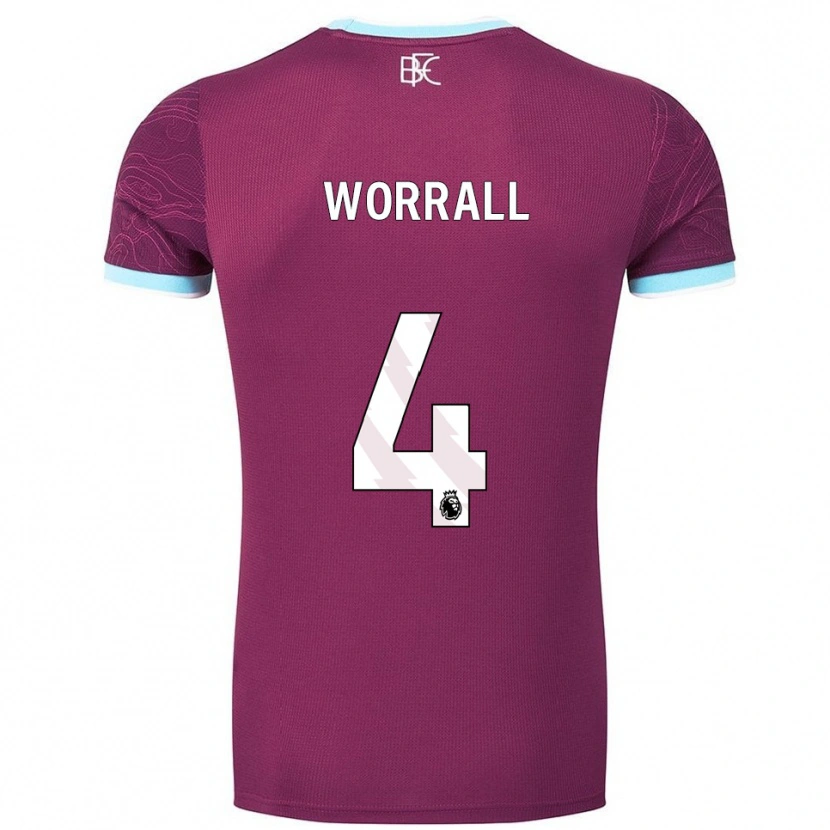 Danxen Enfant Maillot Joe Worrall #4 Bourgogne Bleu Ciel Tenues Domicile 2025/26 T-Shirt