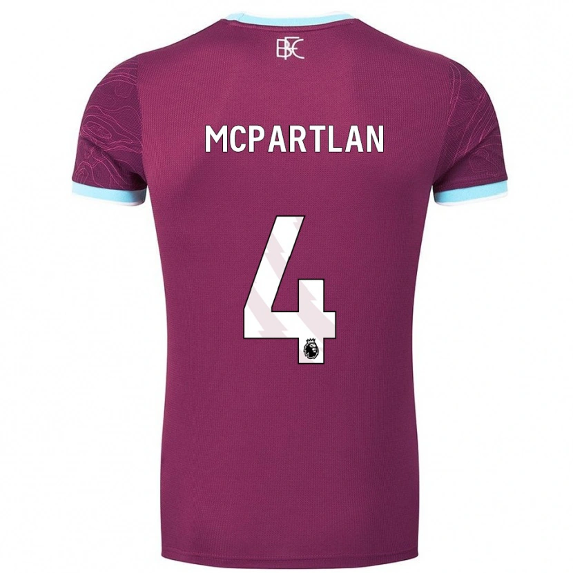 Danxen Enfant Maillot Brenna Mcpartlan #4 Bourgogne Bleu Ciel Tenues Domicile 2025/26 T-Shirt