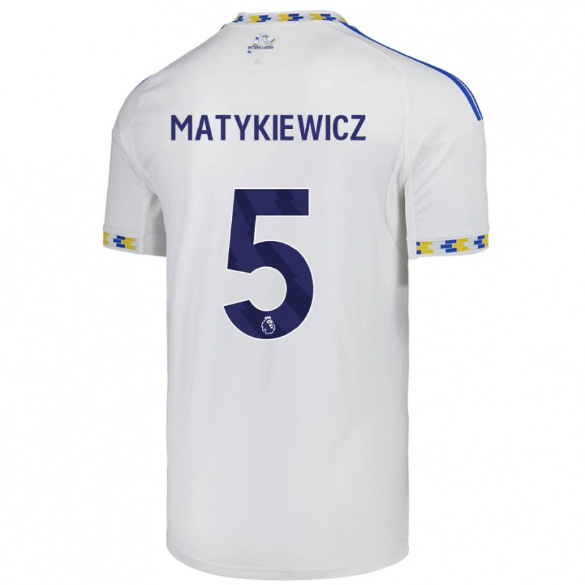 Danxen Enfant Maillot Luke Matykiewicz #5 Blanc Bleu Tenues Domicile 2025/26 T-Shirt