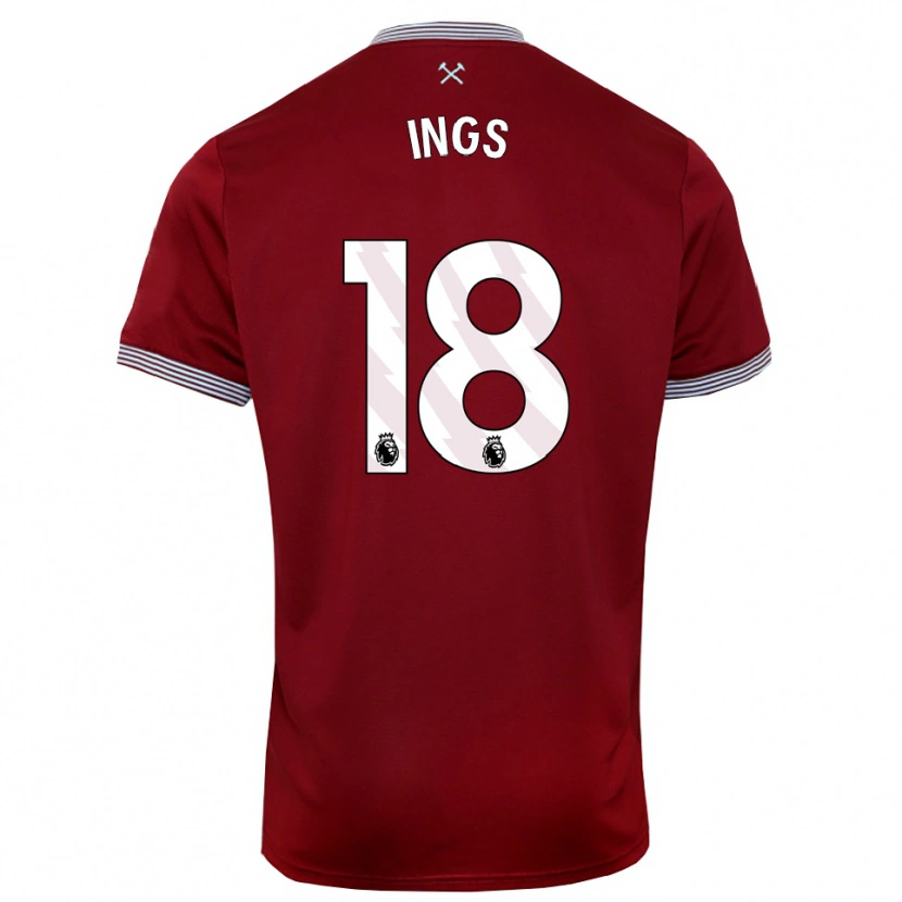 Danxen Enfant Maillot Danny Ings #18 Bourgogne Blanc Tenues Domicile 2025/26 T-Shirt