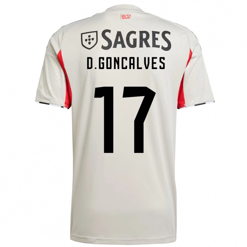 Danxen Enfant Maillot Diogo Goncalves #17 Blanc Cassé Rouge Tenues Extérieur 2025/26 T-Shirt