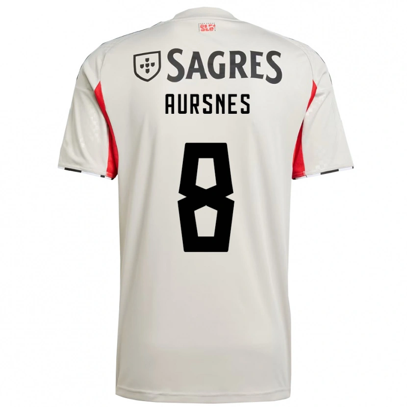 Danxen Enfant Maillot Fredrik Aursnes #8 Blanc Cassé Rouge Tenues Extérieur 2025/26 T-Shirt