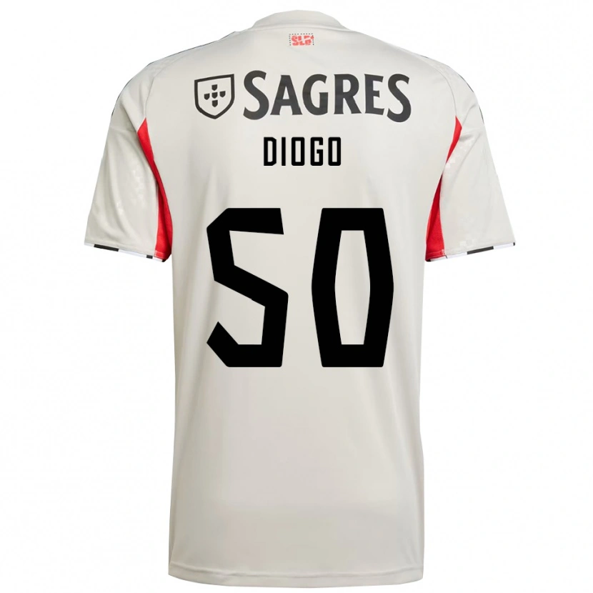 Danxen Enfant Maillot Diogo Ferreira #50 Blanc Cassé Rouge Tenues Extérieur 2025/26 T-Shirt