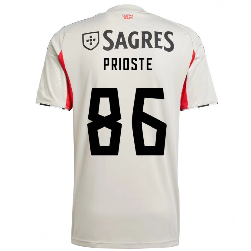 Danxen Enfant Maillot Diogo Prioste #86 Blanc Cassé Rouge Tenues Extérieur 2025/26 T-Shirt