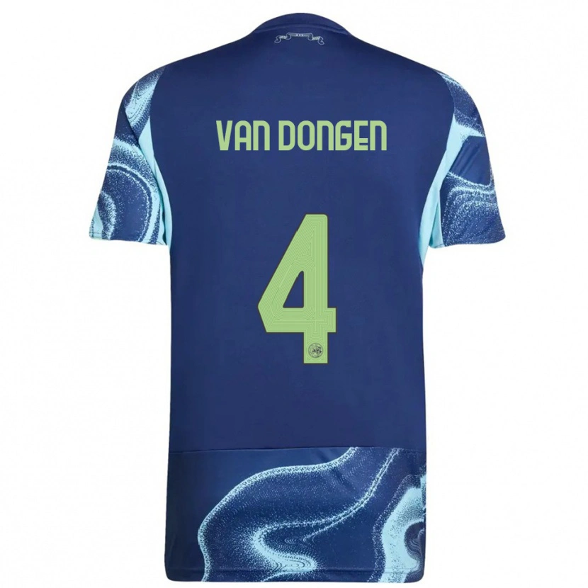 Danxen Enfant Maillot Bram Van Dongen #4 Marine Bleu Ciel Tenues Extérieur 2025/26 T-Shirt