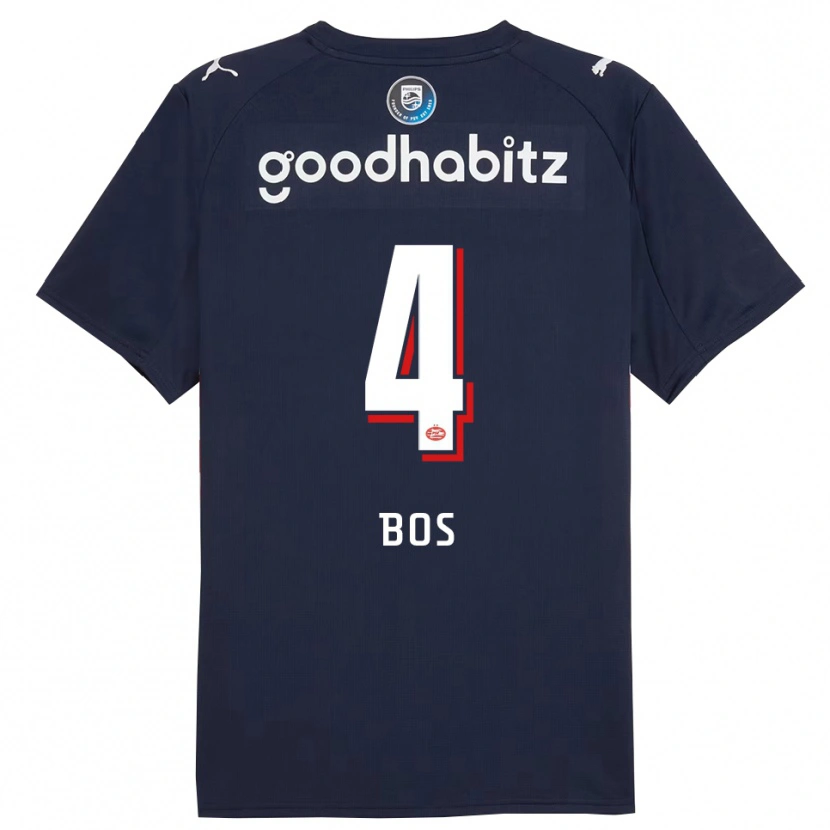 Danxen Enfant Maillot Floris Bos #4 Marine Blanc Tenues Extérieur 2025/26 T-Shirt