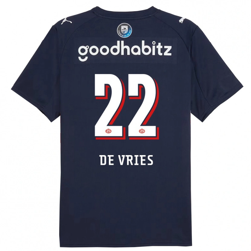 Danxen Enfant Maillot Lyam De Vries #22 Marine Blanc Tenues Extérieur 2025/26 T-Shirt