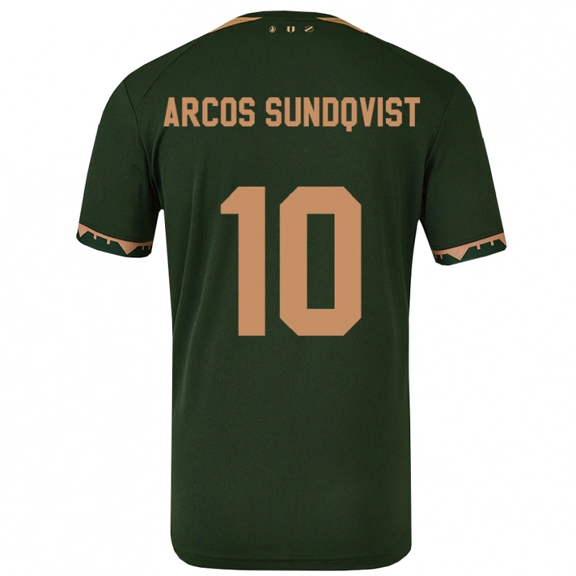 Danxen Enfant Maillot Gustav Arcos Sundqvist #10 Vert Or Tenues Extérieur 2025/26 T-Shirt
