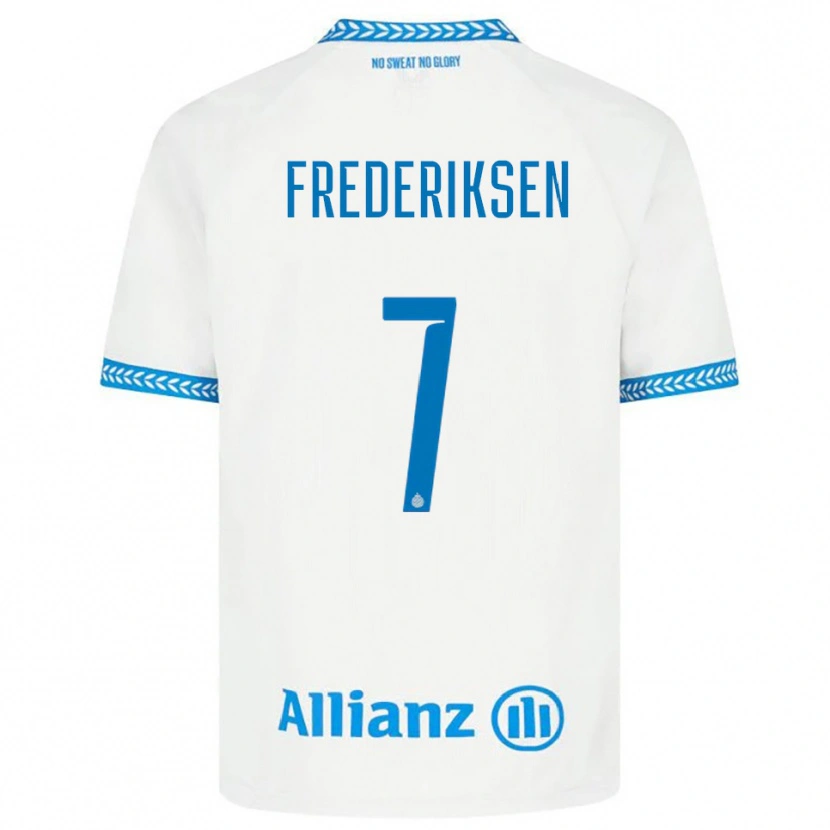 Danxen Enfant Maillot Rebekka Frederiksen #7 Bleu Blanc Tenues Extérieur 2025/26 T-Shirt
