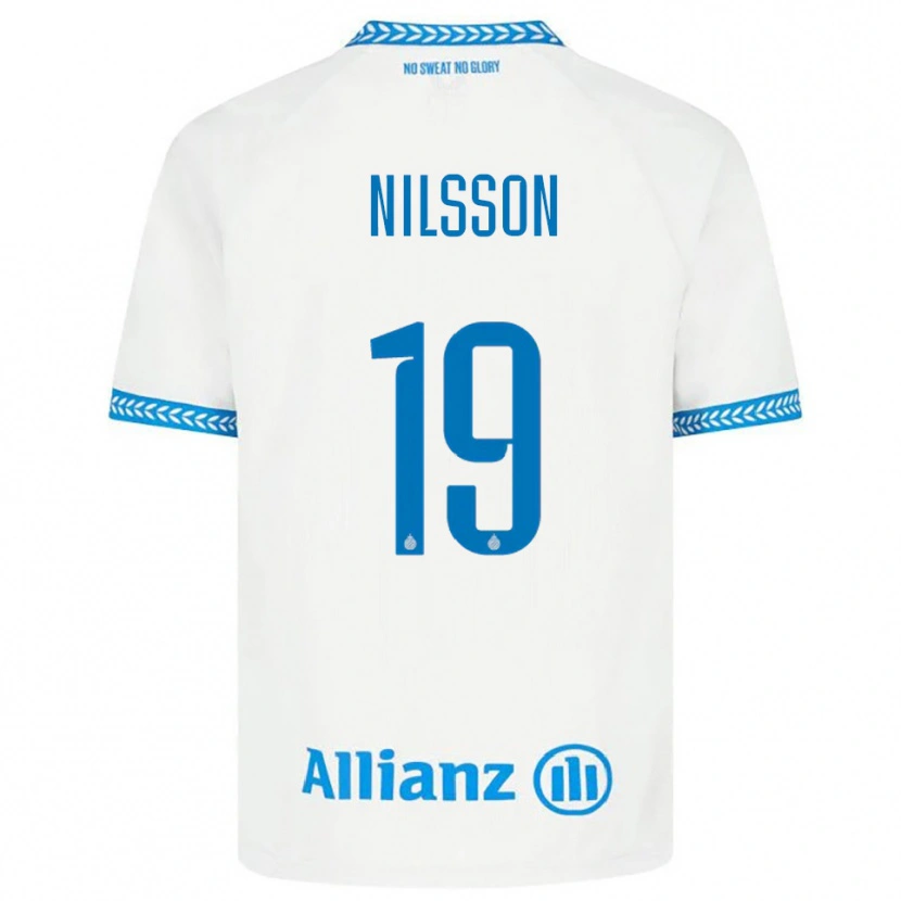 Danxen Enfant Maillot Gustaf Nilsson #19 Bleu Blanc Tenues Extérieur 2025/26 T-Shirt