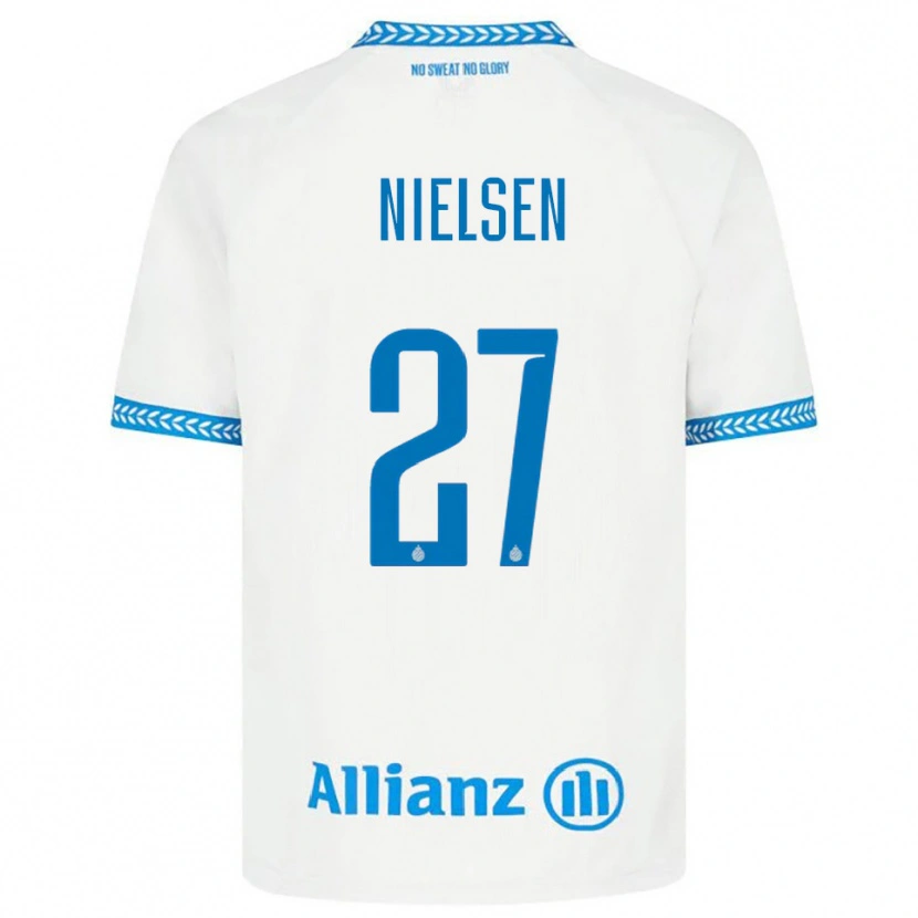 Danxen Enfant Maillot Casper Nielsen #27 Bleu Blanc Tenues Extérieur 2025/26 T-Shirt