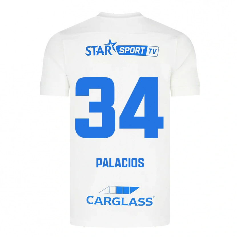 Danxen Enfant Maillot Adrián Palacios #34 Blanc Bleu Tenues Extérieur 2025/26 T-Shirt