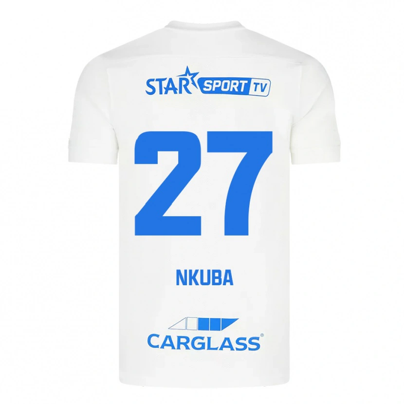 Danxen Enfant Maillot Ken Nkuba #27 Blanc Bleu Tenues Extérieur 2025/26 T-Shirt