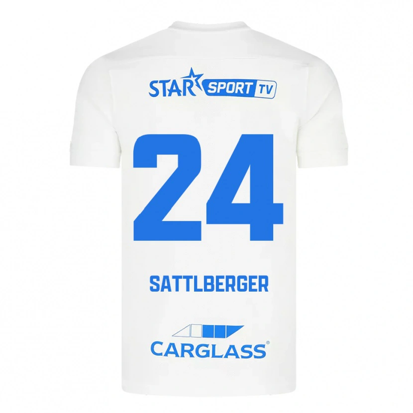 Danxen Enfant Maillot Nikolas Sattlberger #24 Blanc Bleu Tenues Extérieur 2025/26 T-Shirt
