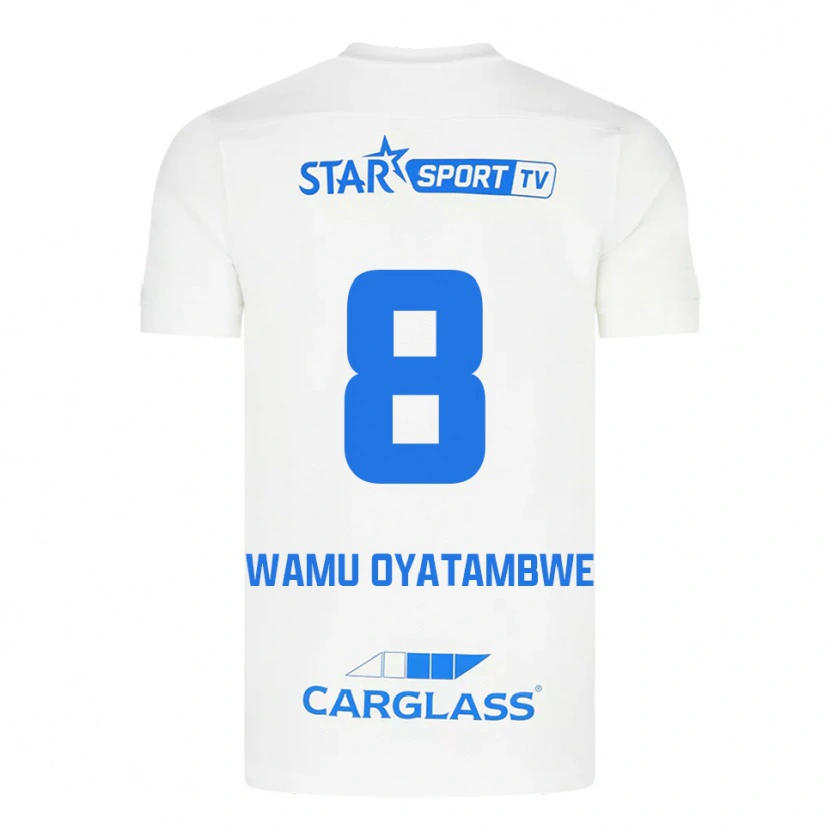 Danxen Enfant Maillot Matthias Wamu Oyatambwe #8 Blanc Bleu Tenues Extérieur 2025/26 T-Shirt