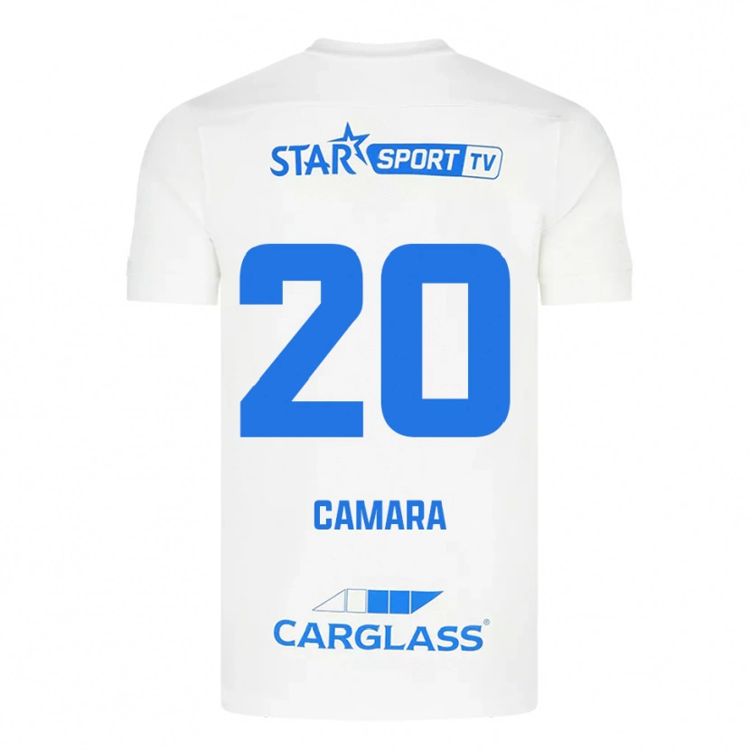 Danxen Enfant Maillot Ali Camara #20 Blanc Bleu Tenues Extérieur 2025/26 T-Shirt
