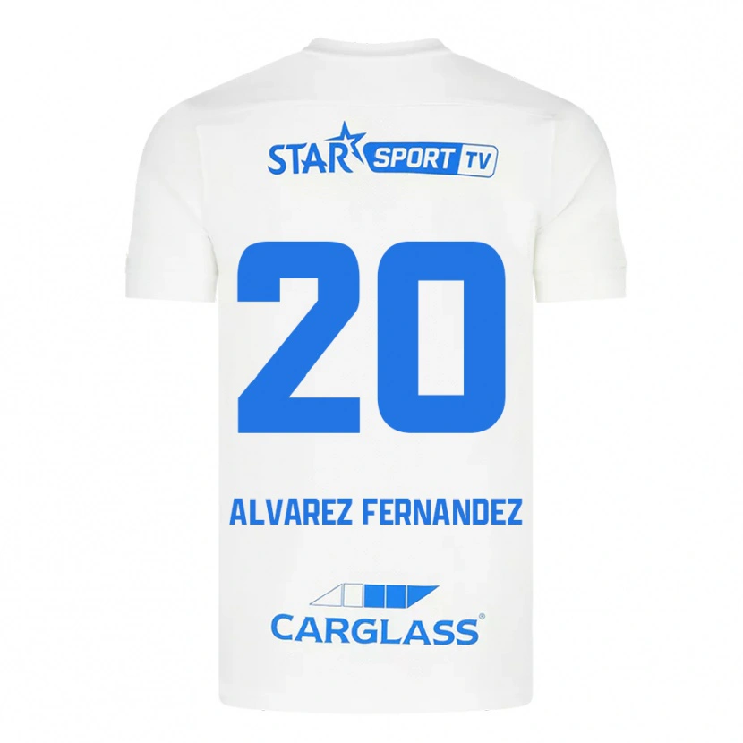 Danxen Enfant Maillot Loïc Alvarez Fernandez #20 Blanc Bleu Tenues Extérieur 2025/26 T-Shirt
