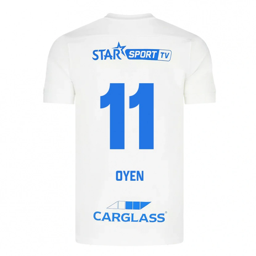 Danxen Enfant Maillot Luca Oyen #11 Blanc Bleu Tenues Extérieur 2025/26 T-Shirt