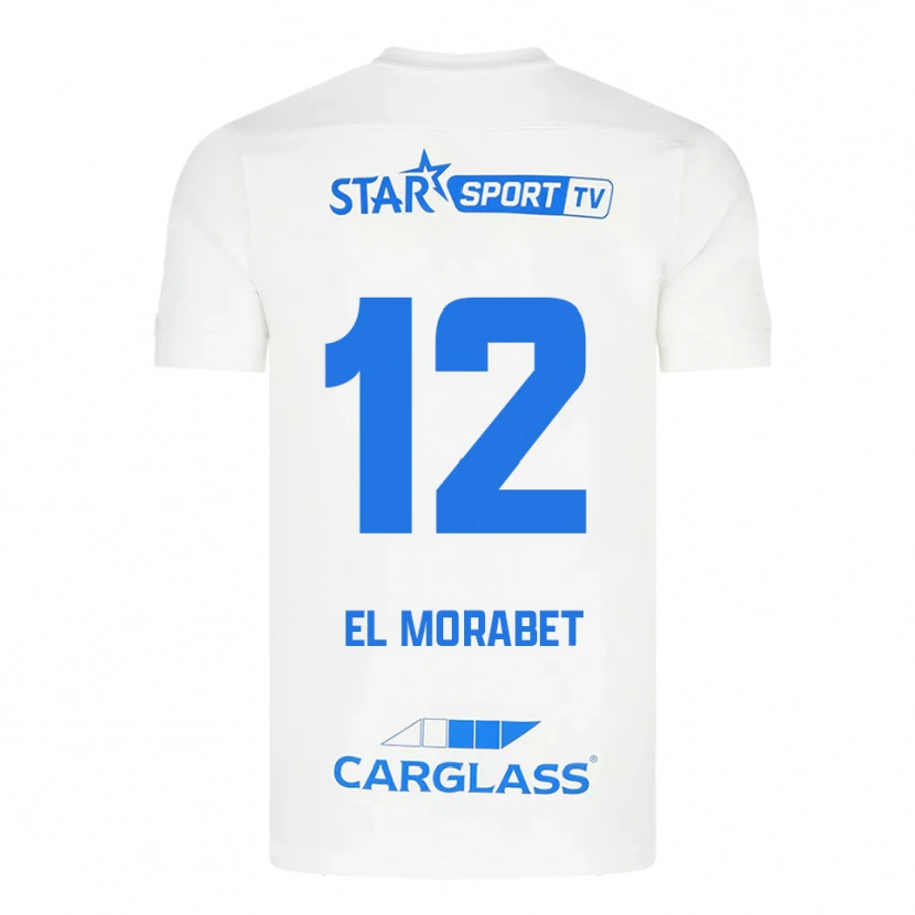 Danxen Enfant Maillot Sami El Morabet #12 Blanc Bleu Tenues Extérieur 2025/26 T-Shirt