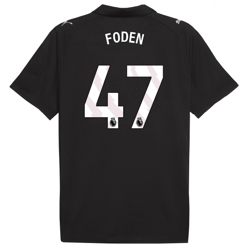 Danxen Enfant Maillot Phil Foden #47 Noir Blanc Tenues Extérieur 2025/26 T-Shirt