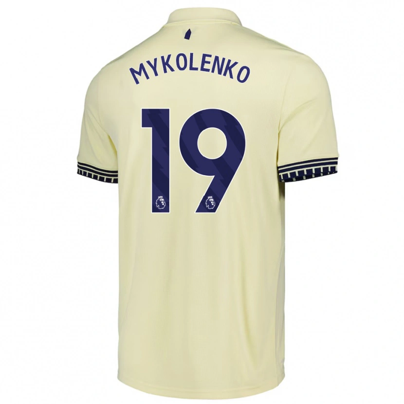 Danxen Enfant Maillot Vitaliy Mykolenko #19 Blanc Cassé Noir Tenues Extérieur 2025/26 T-Shirt