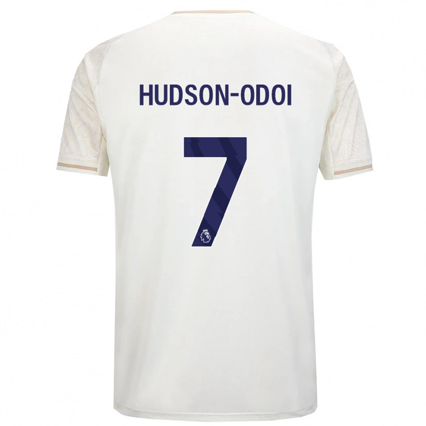 Danxen Enfant Maillot Callum Hudson-Odoi #7 Blanc Cassé Noir Tenues Extérieur 2025/26 T-Shirt
