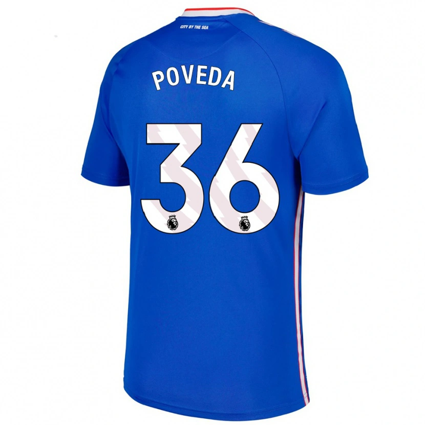 Danxen Enfant Maillot Ian Poveda #36 Bleu Blanc Tenues Extérieur 2025/26 T-Shirt