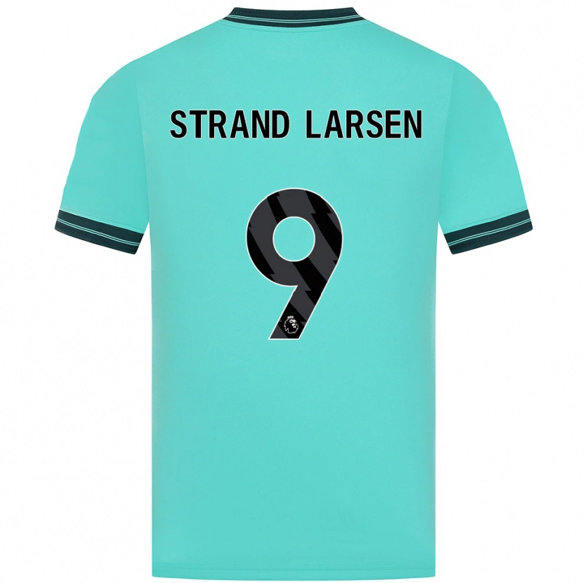 Danxen Enfant Maillot Jørgen Strand Larsen #9 Bleu Ciel Vert Tenues Extérieur 2025/26 T-Shirt