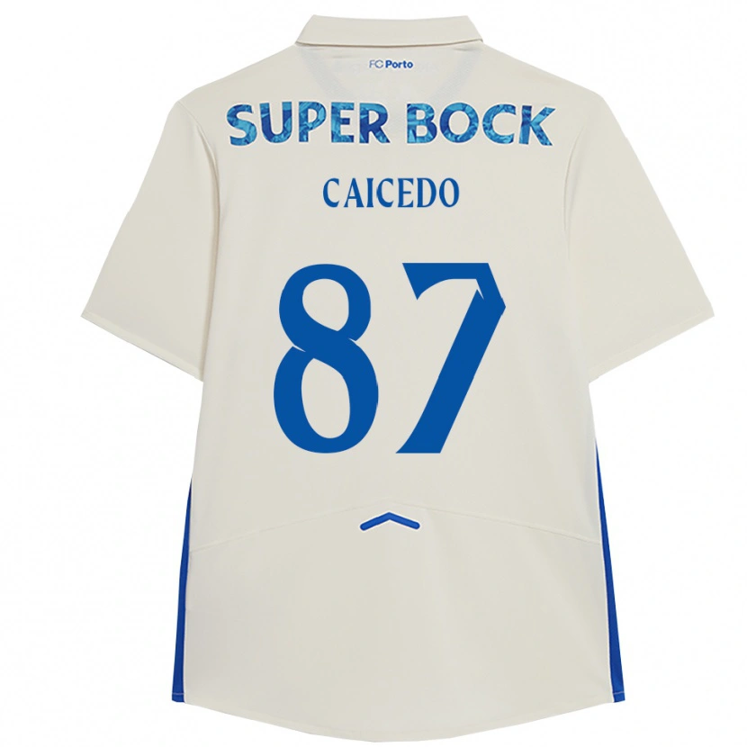 Danxen Enfant Maillot Brayan Caicedo #87 Blanc Bleu Troisieme 2025/26 T-Shirt