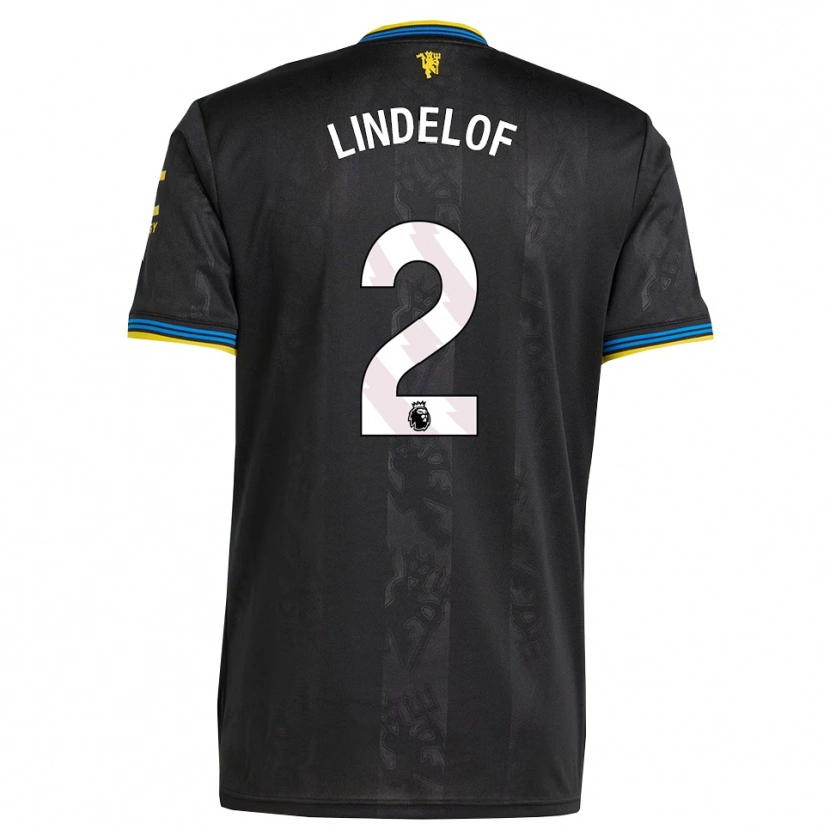Danxen Enfant Maillot Victor Lindelof #2 Noir Jaune Bleu Troisieme 2025/26 T-Shirt