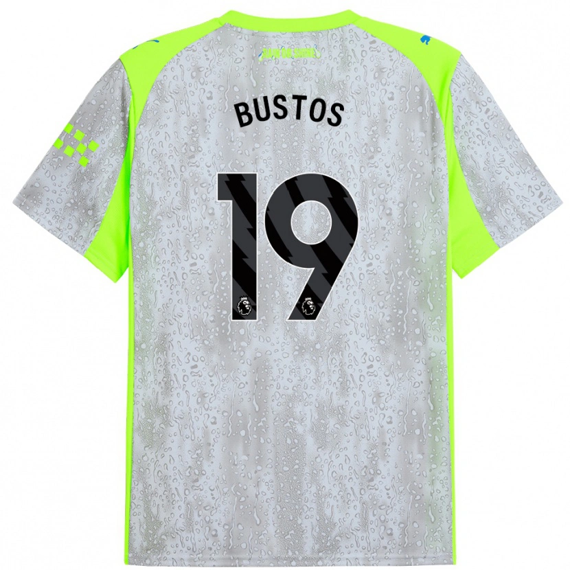 Danxen Enfant Maillot Nahuel Bustos #19 Gris Jaune Troisieme 2025/26 T-Shirt