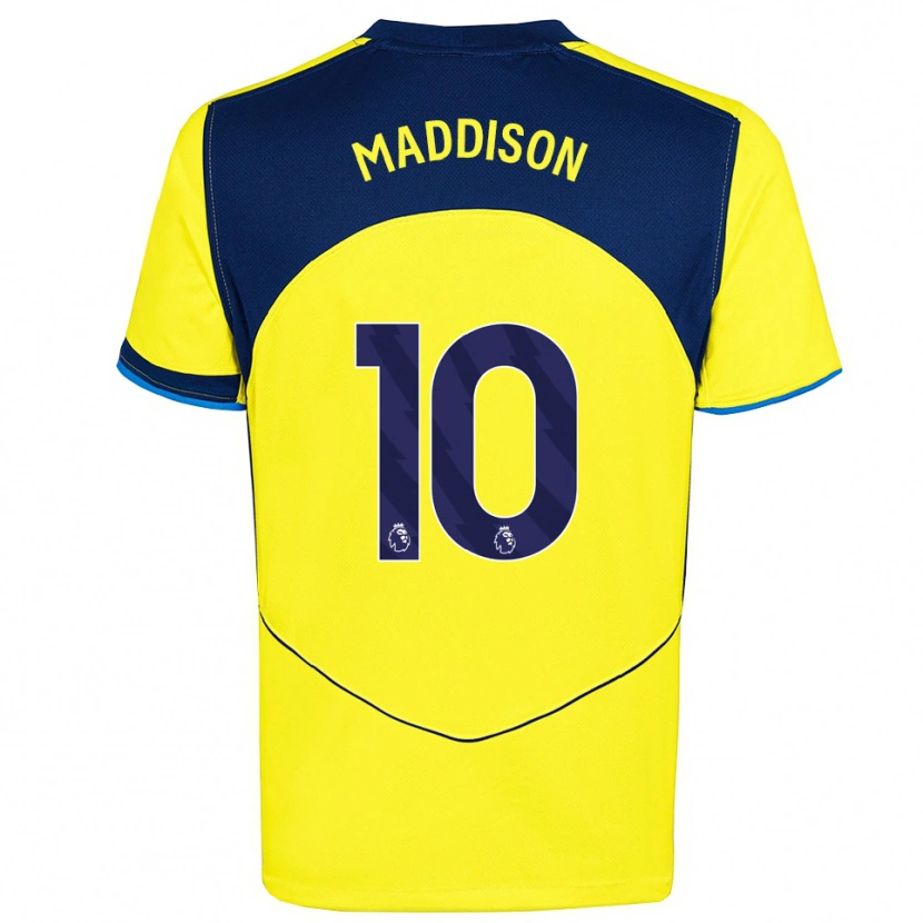 Danxen Enfant Maillot James Maddison #10 Jaune Marine Troisieme 2025/26 T-Shirt