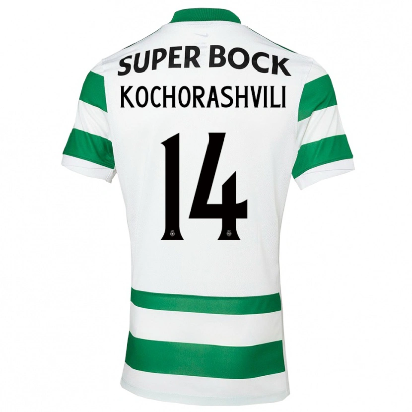 Danxen Homme Maillot Giorgi Kochorashvili #14 Vert Blanc Tenues Domicile 2025/26 T-Shirt