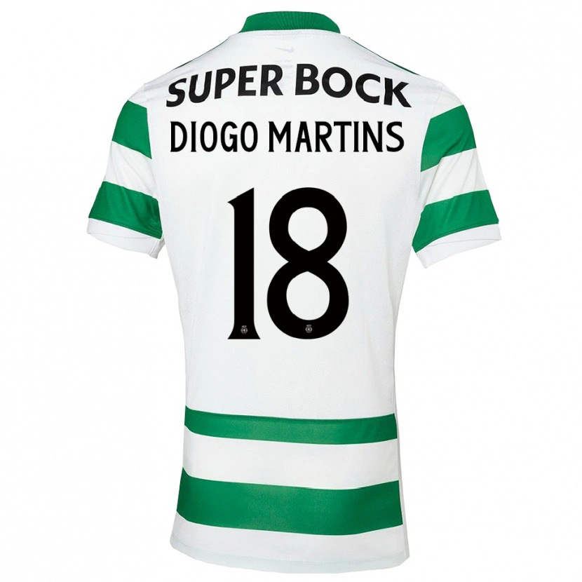 Danxen Homme Maillot Diogo Martins #18 Vert Blanc Tenues Domicile 2025/26 T-Shirt