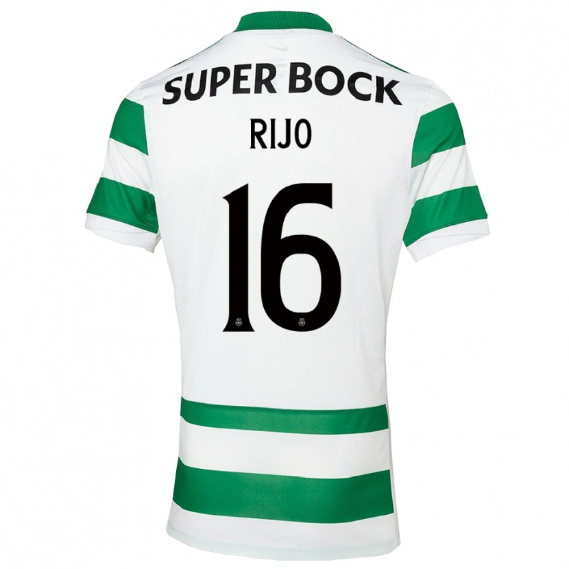 Danxen Homme Maillot João Rijo #16 Vert Blanc Tenues Domicile 2025/26 T-Shirt