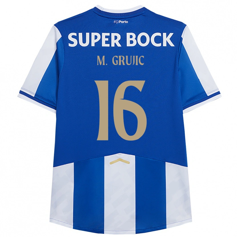 Danxen Homme Maillot Marko Grujić #16 Bleu Blanc Tenues Domicile 2025/26 T-Shirt