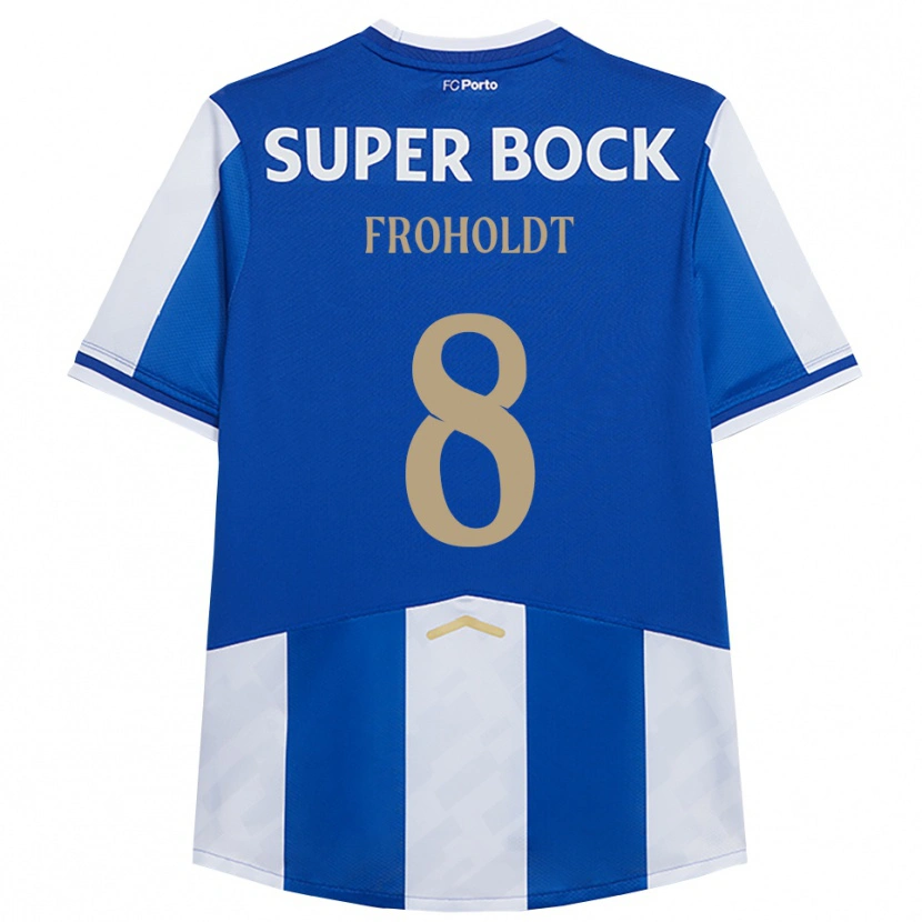 Danxen Homme Maillot Victor Froholdt #8 Bleu Blanc Tenues Domicile 2025/26 T-Shirt