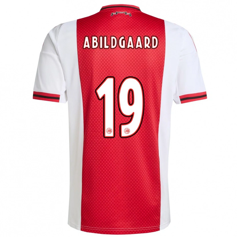 Danxen Homme Maillot Lasse Abildgaard #19 Rouge Blanc Tenues Domicile 2025/26 T-Shirt